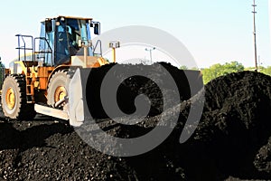 Front End Loader Moving Piles Of Coal