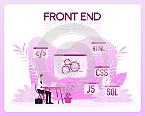 Front end. Software development. Programming code. Vector illustration.