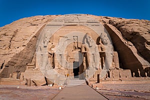 Front Entrance of Abu Simbel, Egypt With the colossal statues of Ramses II