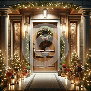 Front Entrance Door Decorations Christmas Holiday Celebrating Season Wreath AI Generated