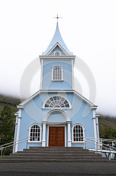 Front entrance of an old Seydisfjordur Church in Iceland