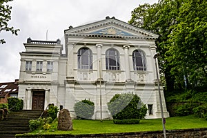 Front exterior of Freemason`s Hall in Flensburg Schleswig Holstein Germany