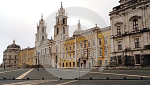 Front exterior of the Palace-Convent of Mafra, partial view, architectural details, Portugal