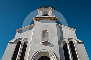 Front facade of the chapel of Saint Teresa in Labenne in the Basque Country, with the bell tower and its unique nave in France