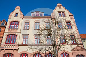 Front facade of a colorful historic building in Haldensleben photo