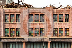 Front Facade of Old Building being Demolished in downtown Porland OR