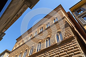 Facade of the Palazzo Strozzi, a significant historical edifice in Florence, Italy photo
