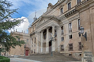 Front facade view at the Faculty of Philology at the University of Salamanca, an iconic building on Salamanca downtown, Spain photo