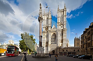 Front facade of Westminster Abbey on a sunny day. London, UK