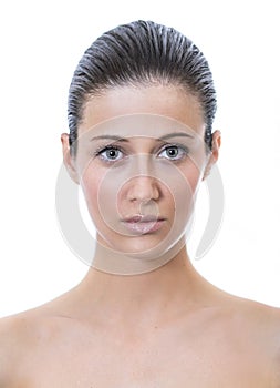 Front face of a beautiful woman with healthy fresh skin