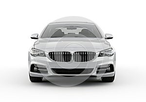 Front view of a silver luxury sedan isolated on white background