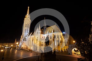 In front of the Fisherman`s Bastion at night