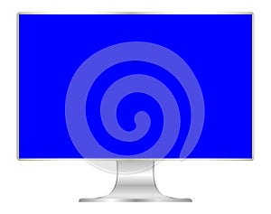 Front of flat monitor blue screen computer, pc display digital wide screen and slim, icon of monitor modern lcd, symbol 3d modern