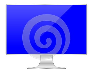 Front of flat monitor blue screen computer, pc display digital wide screen and slim, icon of monitor modern lcd, symbol 3d modern