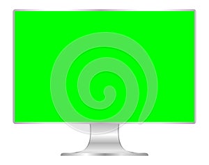 Front of flat monitor green screen computer, pc display digital wide screen and slim, icon of monitor modern lcd, symbol 3d modern