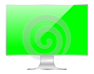 Front of flat monitor green screen computer, pc display digital wide screen and slim, icon of monitor modern lcd, symbol 3d modern