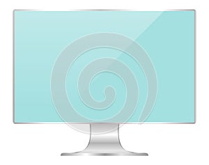 Front of flat monitor light blue screen computer, pc display digital wide screen and slim, icon monitor modern lcd, symbol 3d