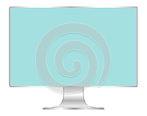 Front of flat monitor light blue screen computer, pc display digital wide screen and slim, icon monitor modern lcd, symbol 3d