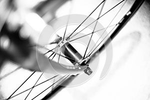 Front forks and wheel of racing bicycle