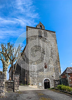 Front of fortified church of Saint-Julien, Nespouls, Correze, Limousin, France