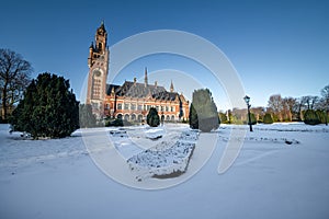 Front frozen Peace Palace garden, Vredespaleis, under the Snow