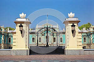 Front gate of Mariinsky palace in Kyiv, Ukraine