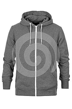 Front of grey sweatshirt with hood