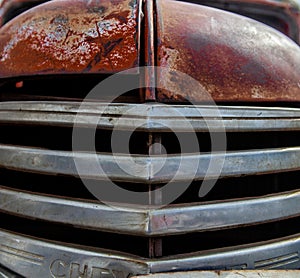 Front Grill of an old chevy truck with patina and character