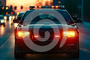 front grill strobes of a police car during a traffic stop