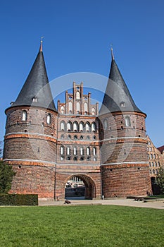 Front of the Holsten gate in Lubeck