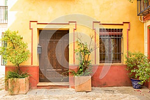 Front of a house in the Meditteranean style with plants