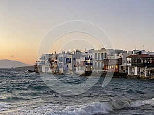 Front houses of little Venice on Mykonos island, Greece