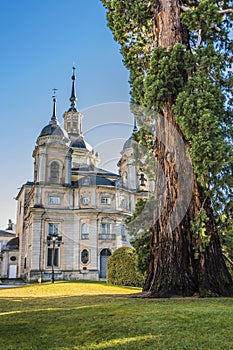 Front of the La Granja palace in vertical format Segovia Spain photo