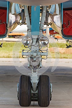The front landing gear of military aircraft