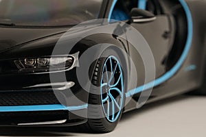 Front left hand wheel of a toy Bugatti Chiron sports car