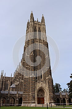 The front and left side of the Duke University Chapel