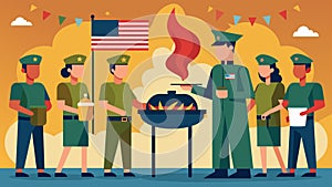 From the front lines to the grill A BBQ in honor of our courageous military personnel. Vector illustration. photo