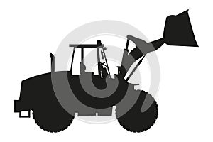 Front loader silhouette. Heavy machinery for construction and mining