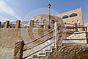 Front main Entrance of the tourist resort Land of civilization in Al Qarah mountain in Saudi Arabii