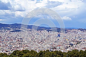 Front Montjuic hill, view on Barcelona, Barcelone, Spain.