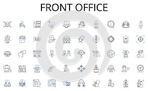 Front office line icons collection. Hacktivism, Encryption, Cyberwarfare, Malware, Cybersecurity, Phishing, Cyber photo