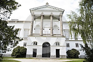 The front of the old castle with the trees