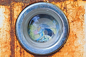 Front of an old washing machine