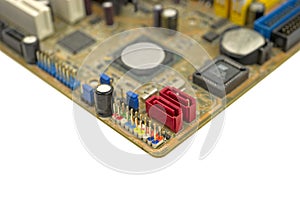 Front panel connectors on computer motherboard