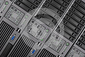 The front panel of the server closeup. Internet technology, obsolescent technology