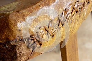 Front part of an old ox cart. The place where the ox`s head where placed