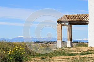 Front porch of Ermita de San Miguel in Castejón de Monegros, Spain