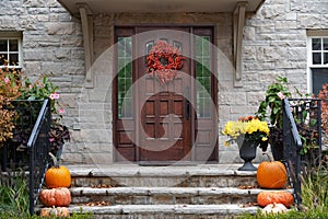 Front porch of house with Halloween decorations