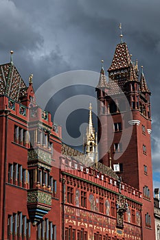 Front of the Rathaus in Basel Against a Threatening Sky