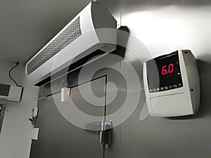 Front of Raw Seafood and Meat Cold storage room with control temperature photo